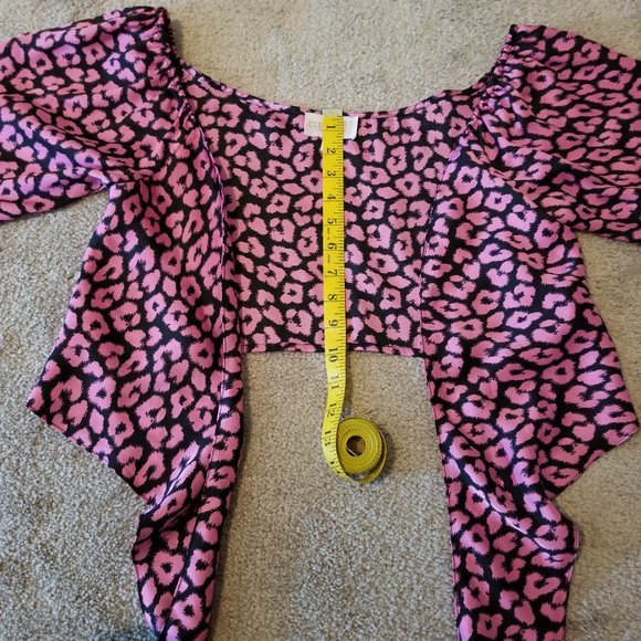 ASOS Club L London Tie Open Front Pink Leopard Crop Top, Size 10 - Picture 9 of 12